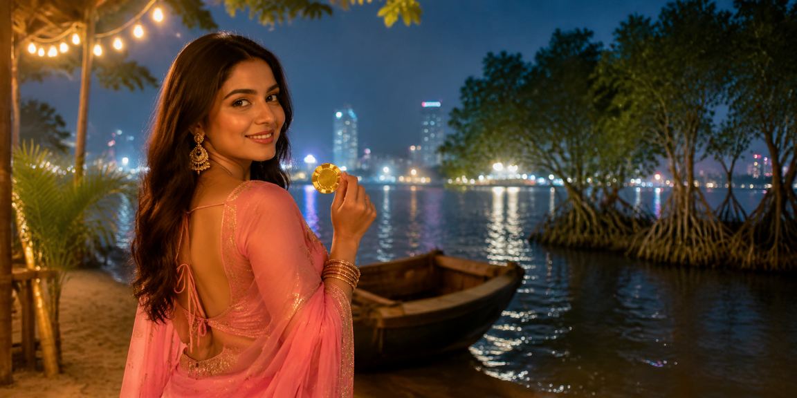 সুন্দরবনের পাশে সমুদ্র সৈকতে মোবাইলে 200d ক্যাসিনো গেম খেলছেন একজন ব্যবহারকারী